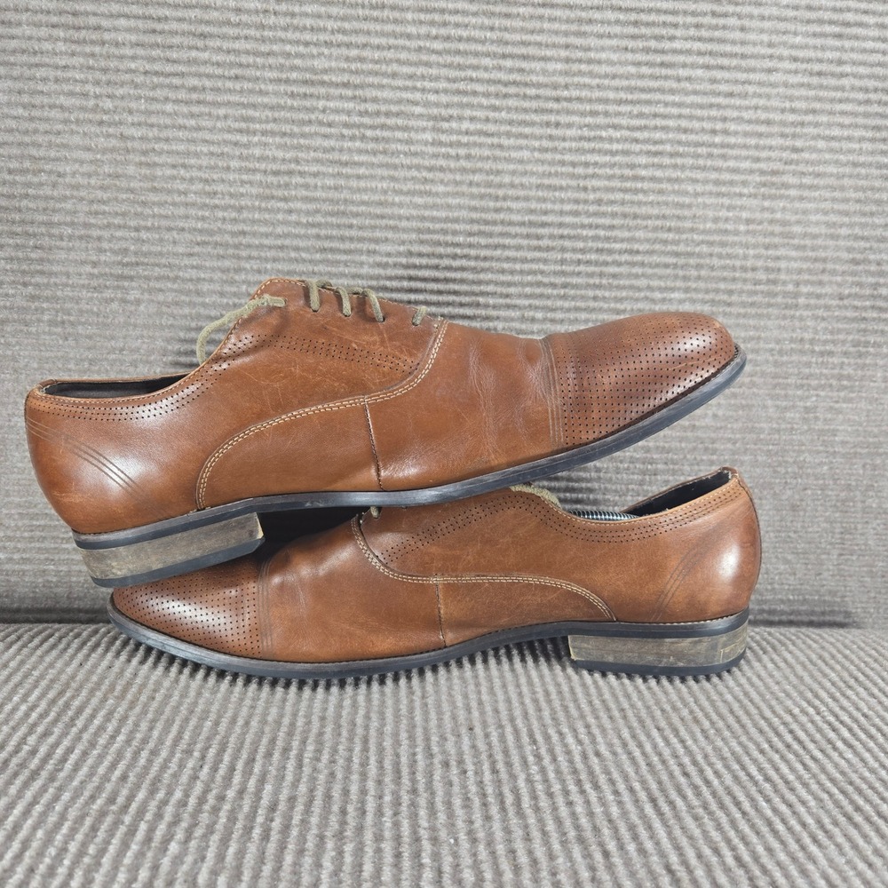 Kenneth Cole Reaction Men 13 Brown Leather Perforated Cap Toe Oxford Dress Shoes